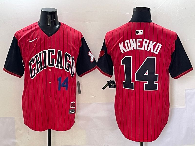 Men Chicago White Sox #14 Konerko Red Stripe Joint Name Nike 2025 MLB Jersey style 2